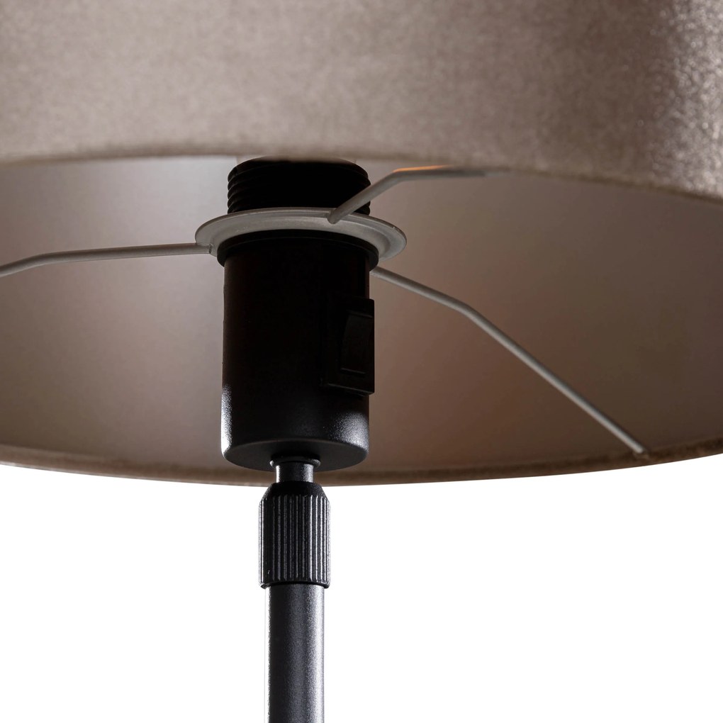 Lampada da Tavolo Nera con Paralume in Velluto Taupe 35cm - Parte