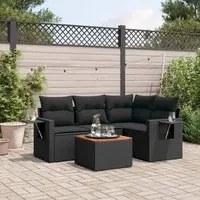 Set Divani da Giardino 5 pz con Cuscini in Polyrattan Nero 3224543