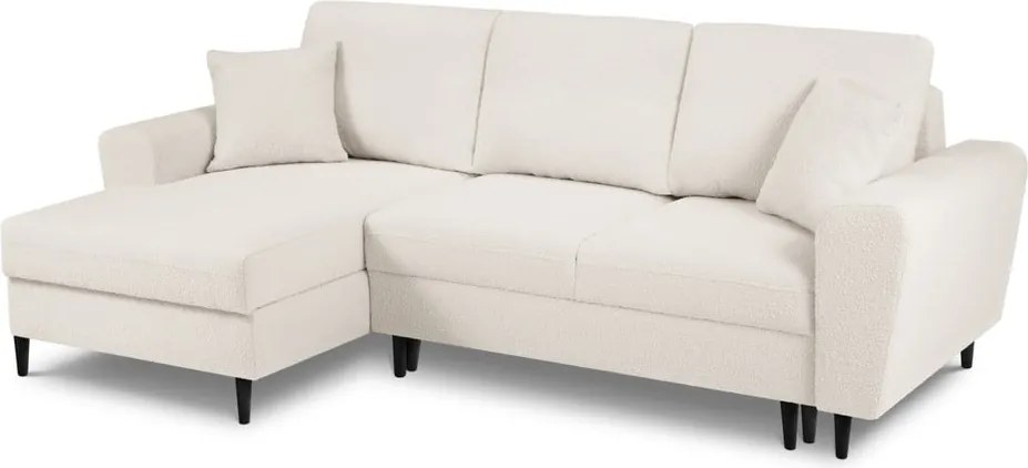 Divano angolare beige allungabile e con contenitore (con penisola a sinistra/con chaise lounge) con rivestimento in bouclé Kyoto – Cosmopolitan Design