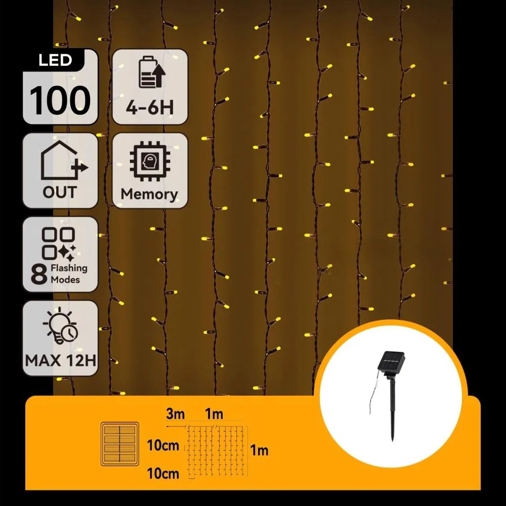 Aigostar - Catena luminosa solare a LED 100x LED / 8 modalità 4x1m IP65 bianco caldo