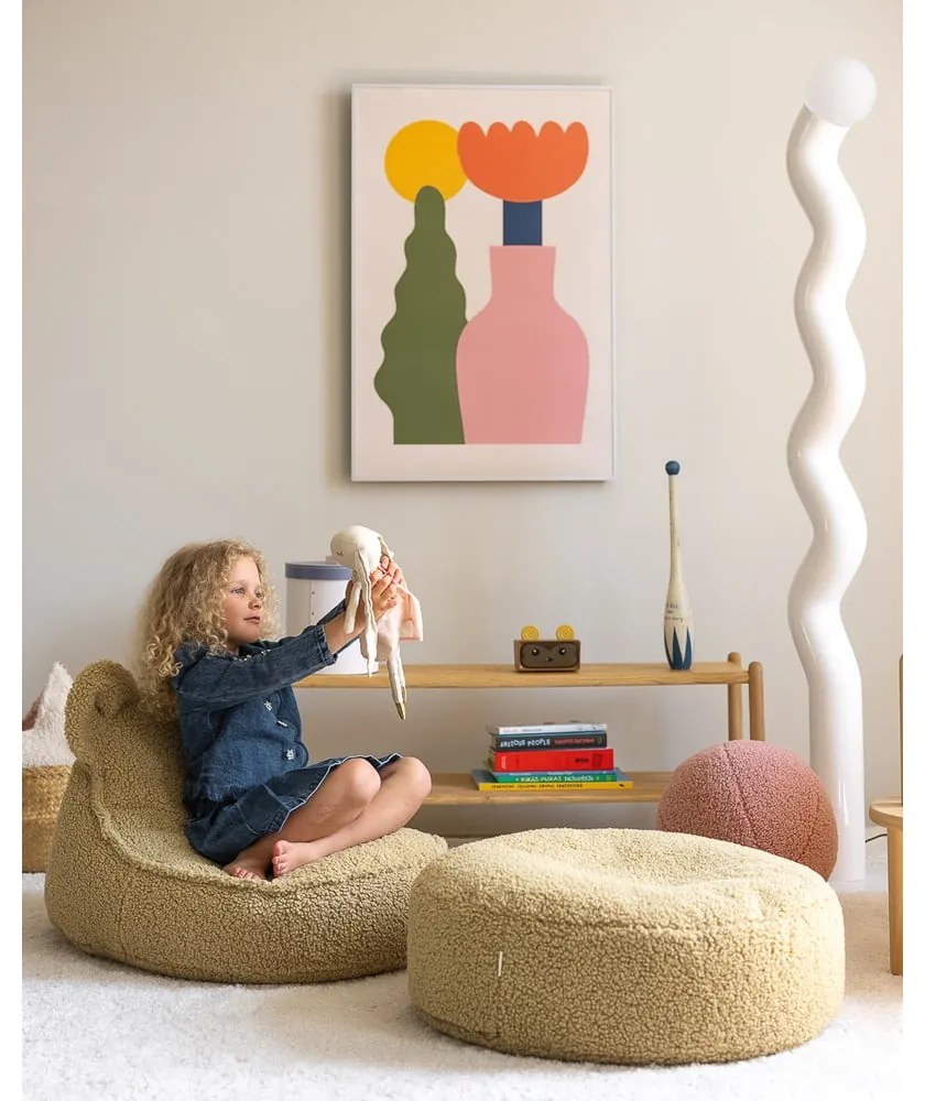 Pouf a sacco per bambini verde con rivestimento in bouclé Bear – Wigiwama