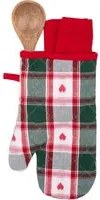 Set guanto, cucchiaio e strofinaccio tartan cuori