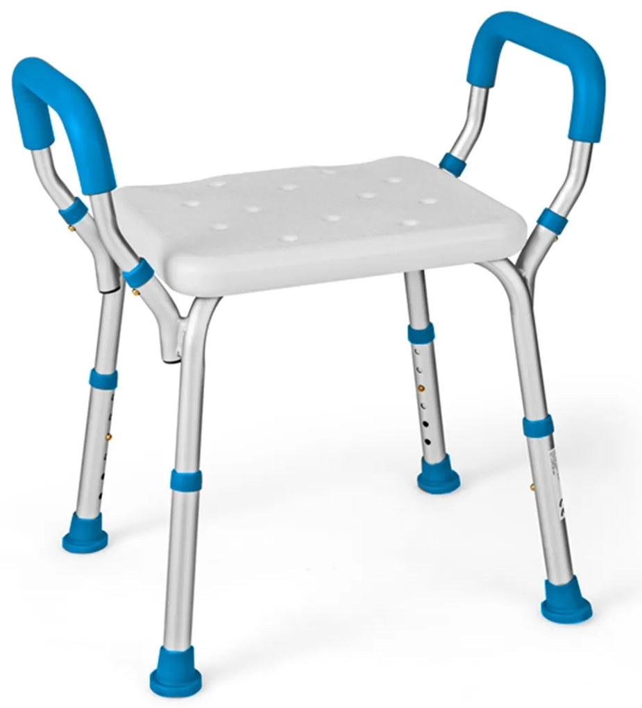 Costway Sedile doccia con braccioli imbottiti staccabili e piedini in gomma antiscivolo, Sedia doccia 6 altezze regolabili 2 Colori