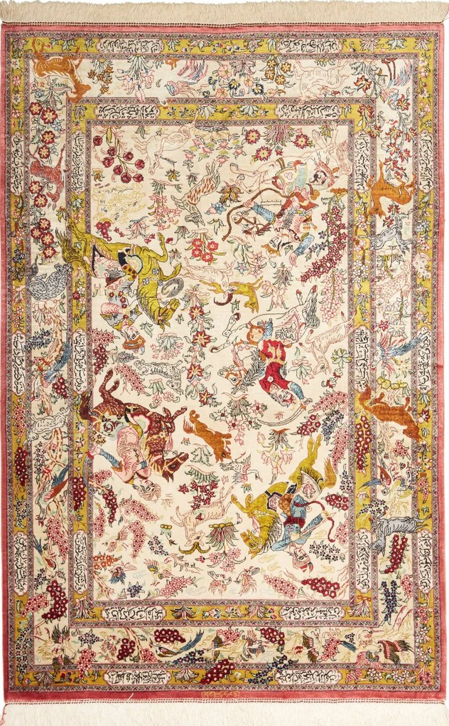 Ghom Tappeto 100 x 150 Beige (Iran) Annodato A Mano