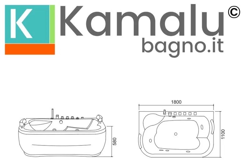 Kamalu - Vasca idromassaggio con poggiatesta per 2 persone | 2000K