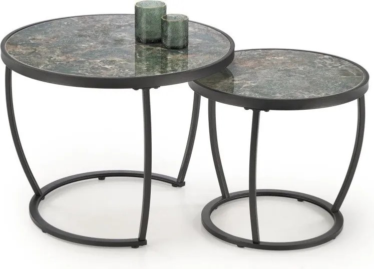 Set di 2 Tavolini da caffè Ines effetto marmo verde/nero