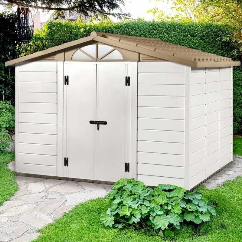 Casetta da giardino GAROFALO Tuscany XXL in pvc beige con porta doppio battente, superficie interna 6.51 m² e spessore parete 20 mm