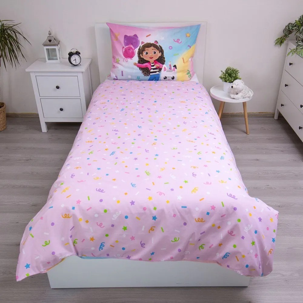 Set copripiumino e federa da bambini rosa in cotone per letto singolo 140x200 cm Gabby's Dollhouse "Rainbow" – Jerry Fabrics