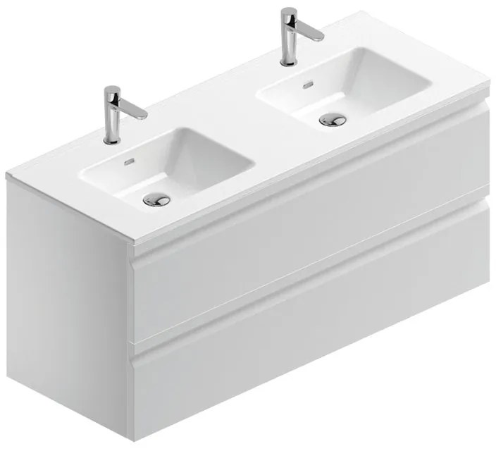 Mobile bagno con lavabo L 120 x H 56 x P 46 cm bianco opaco in mdf 2 cassetti per vasca centrale Pull