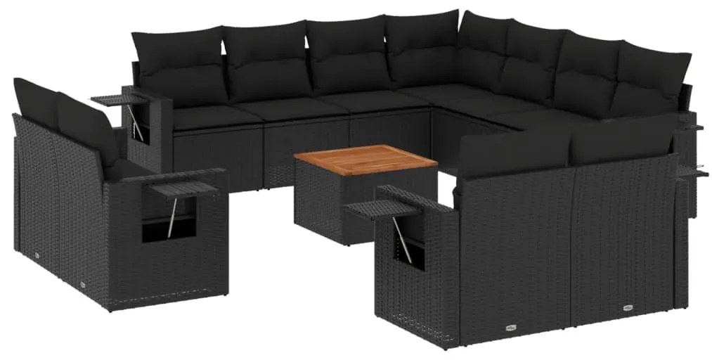 Set divani da giardino 12 pz con cuscini nero in polyrattan