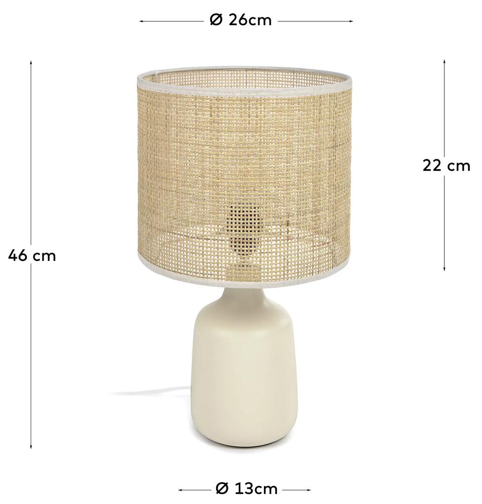 Kave Home - Lampada da tavolo Erna in ceramica bianca e bambÃ¹ con finitura naturale ed adattatore UK