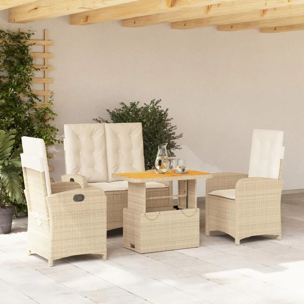 Set da Pranzo da Giardino 4 pz con Cuscini Beige in Polyrattan