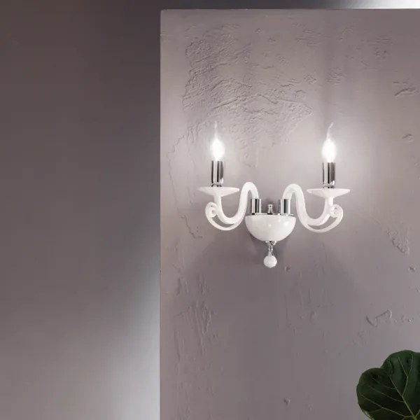 Applique CHERUBINI in vetro e cristallo ottico 2 Luci Bianco 26x22 cm