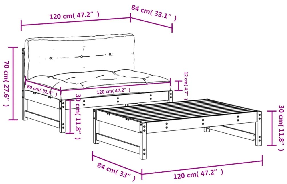 Set Divani Giardino 2 pz con Cuscini Legno Massello di Douglas