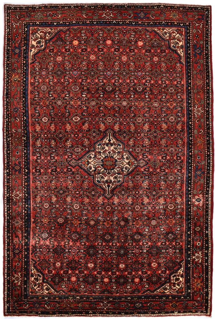 Hosseinabad Tappeto 210x300 Rosso (Iran) Annodato A Mano