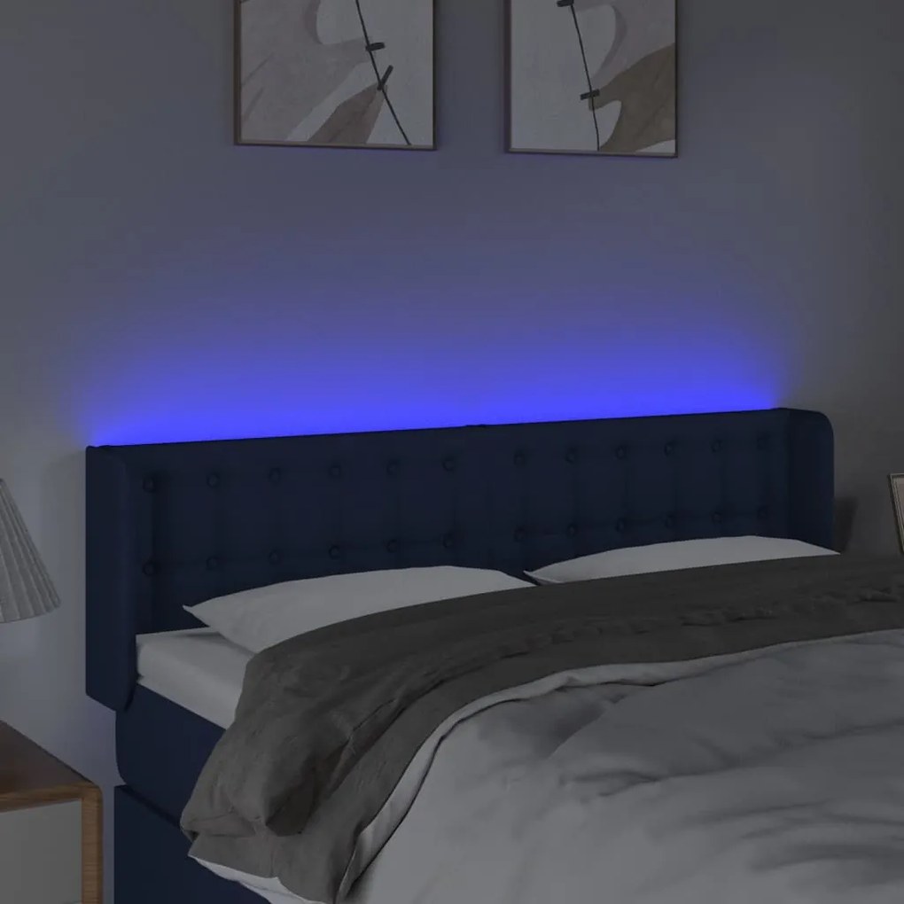 Testiera a led blu 147x16x78/88 cm in tessuto
