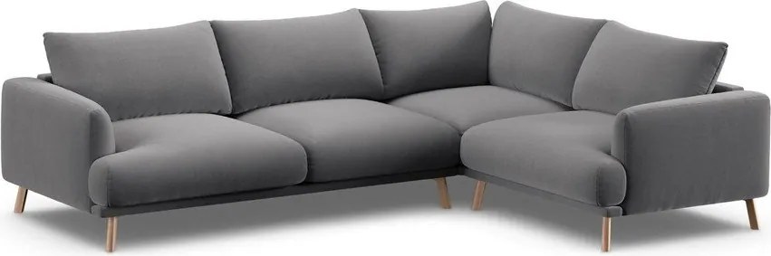 Divano angolare grigio (con penisola a destra/a L) con rivestimento in velluto Naomi – Micadoni