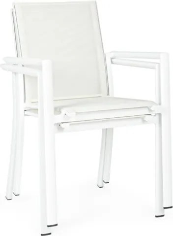 Set 4 Sedie Da Esterno Bianche In Alluminio E Textilene Con Braccioli Konnor Bizzotto