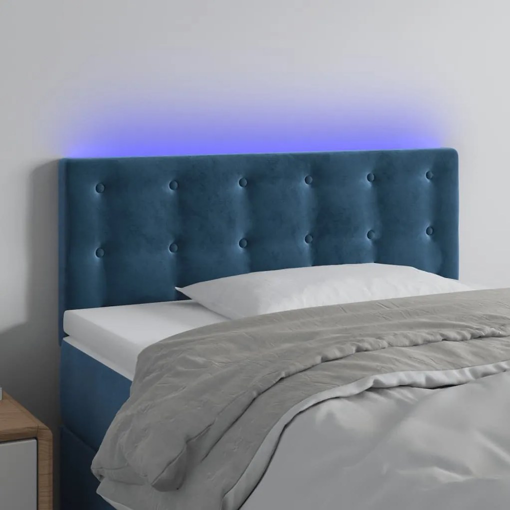 Testiera A Led Blu Scuro 100x5x78/88 Cm İn Velluto /