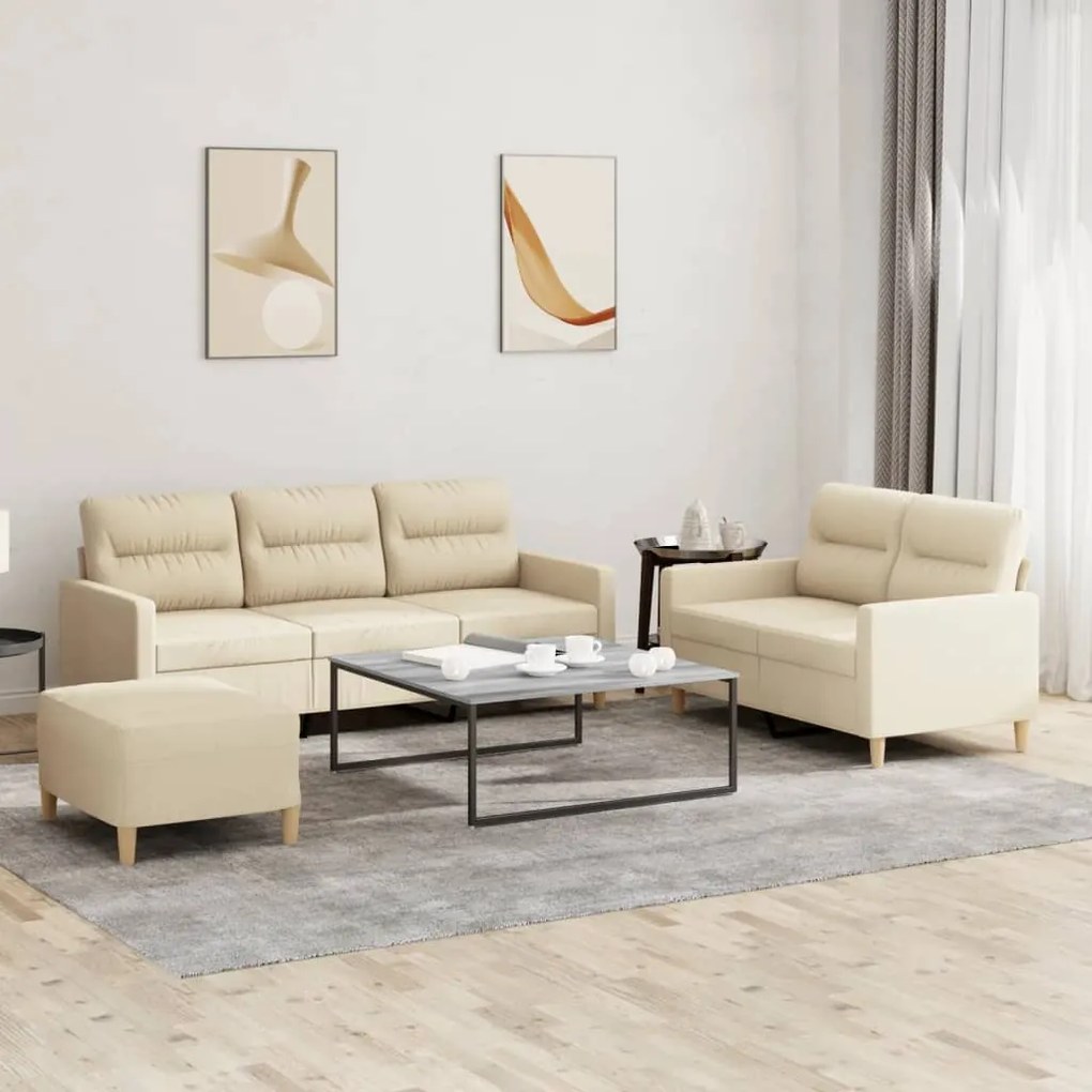 Set Di Divani 3 Pz Con Cuscini Crema İn Tessuto /
