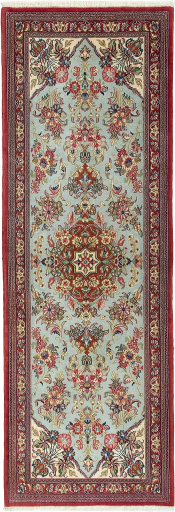 Ghom Tappeto 70x210 Blu (Iran) Annodato A Mano