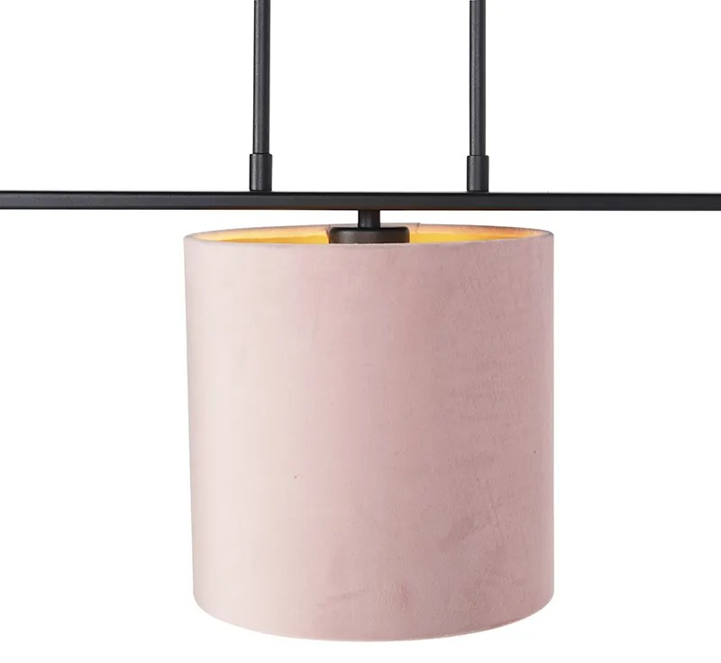 Lampada a sospensione con paralumi in velluto rosa con oro 20 cm - Combi 3 Deluxe