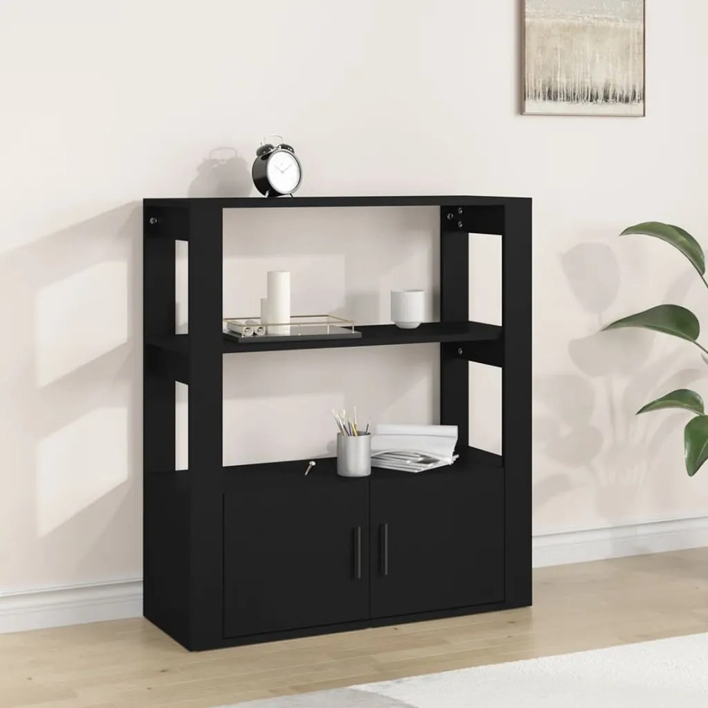 Credenza Nera 80x30x90 Cm İn Legno Multistrato /
