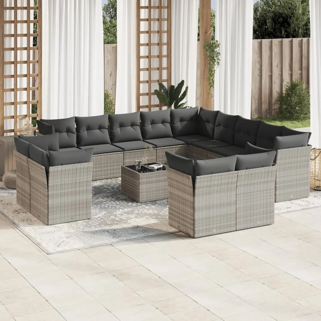 Set divani da giardino 14pz con cuscini in polyrattan