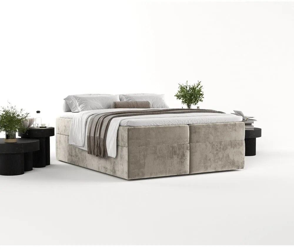 Letto boxspring marrone chiaro con contenitore 180x200 cm Yoko - Maison de Rêve