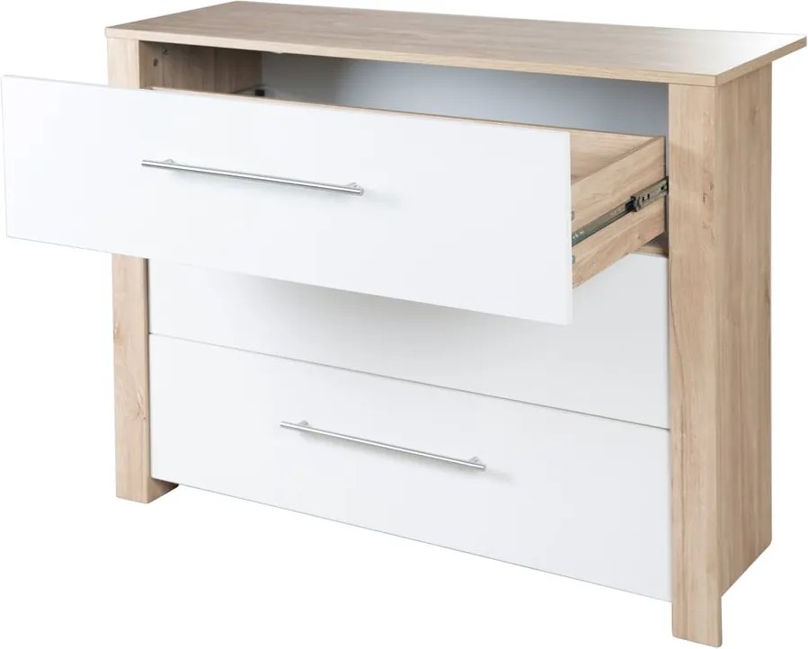 Cassettiera bassa per bambini in rovere con fasciatoio in colore bianco e naturale 112x98 cm - Roba
