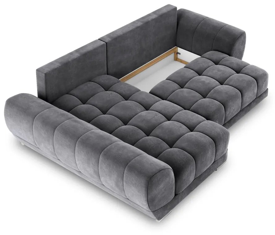 Divano letto angolare grigio scuro con rivestimento in velluto, angolo sinistro Nuage - Windsor &amp; Co Sofas