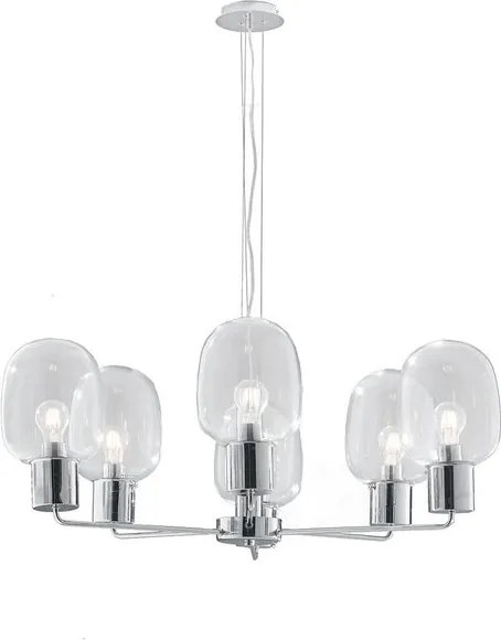Lampadario Neoclassico Fellini grigio paralume trasparente 6x E27 LUCE AMBIENTE DESIGN