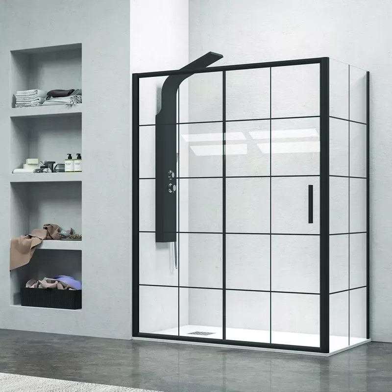Cabina doccia colore nero 150x80 vetro con riquadri neri NICO-D3000S - KAMALU