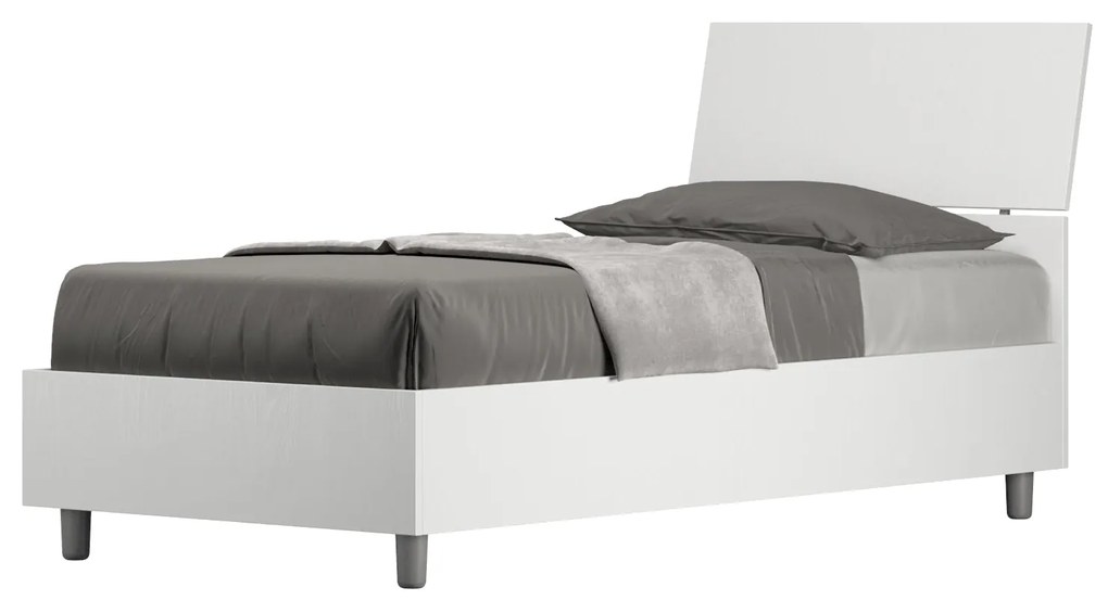 Letto singolo 80x190 testata inclinata Demas senza rete, con rete, contenitore, Bianco Frassino / Contenitore