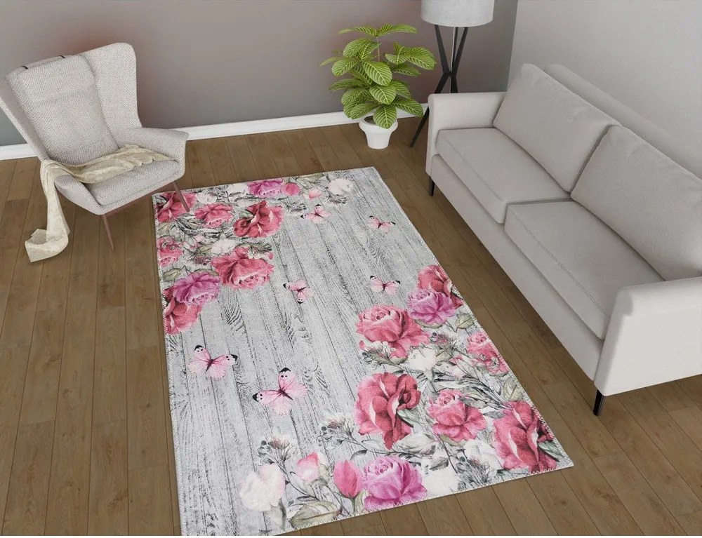 Tappeto rosa/grigio lavabile 160x230 cm Blooming Roses – Vitaus