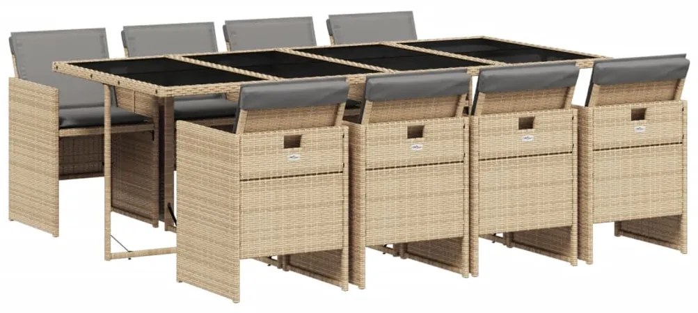 Set pranzo da giardino 9 pz con cuscini beige misto polyrattan