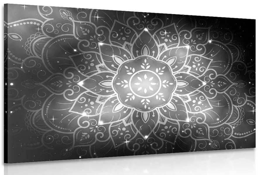 Stampa su tela – Mandala con sfondo galattico in bianco e nero