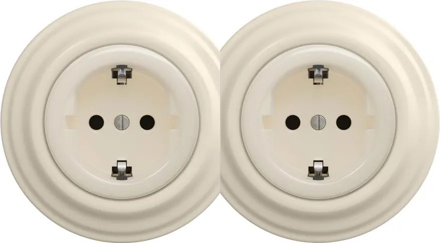 Kliklap - Presa domestica doppia retrò con cornice SCHUKO 230V/16A beige
