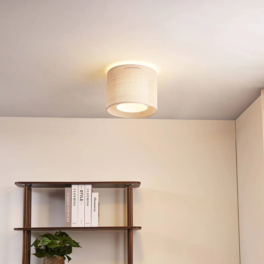 Plafoniera soffitto Soula Lindby, dimmerabile, Crema / Ambra, Soggiorno / Sala da pranzo, Plastica, Campagna / Rustiche, Plafoniera