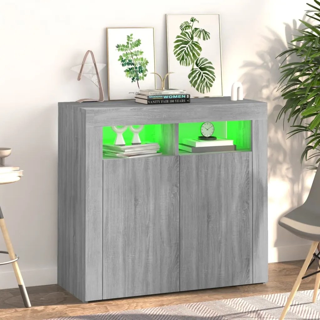 Credenza con Luci LED Grigio Sonoma 80x35x75 cm