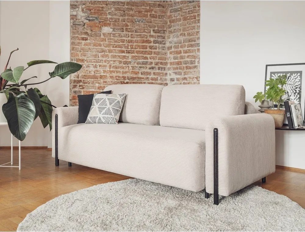 Divano beige allungabile/con contenitore e rivestimento in velluto a coste 244 cm Arcadova – ELTAP