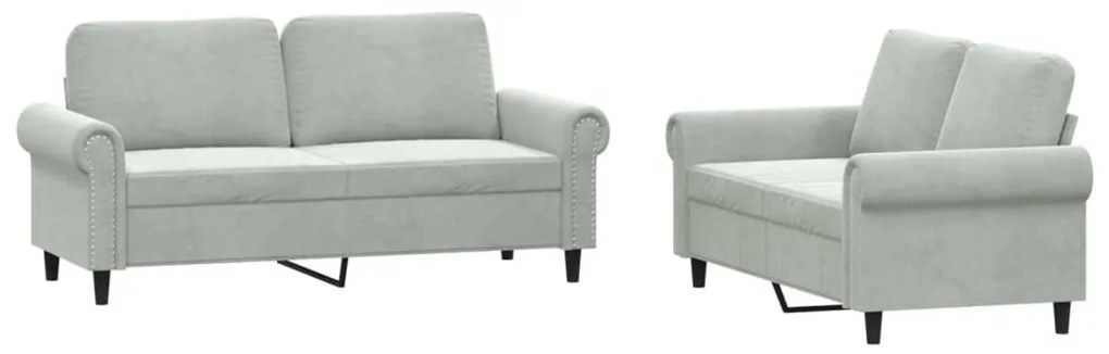 Set di divani 2 pz con cuscini grigio chiaro in velluto