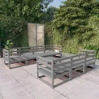 Set Divani da Giardino 8 pz Grigio in Legno Massello di Pino cod mxl 40681