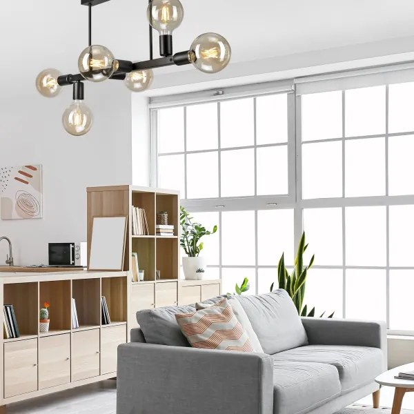 Lampadario a sospensione con supporto rigido ASTRID 6xE27/60W/230V nero