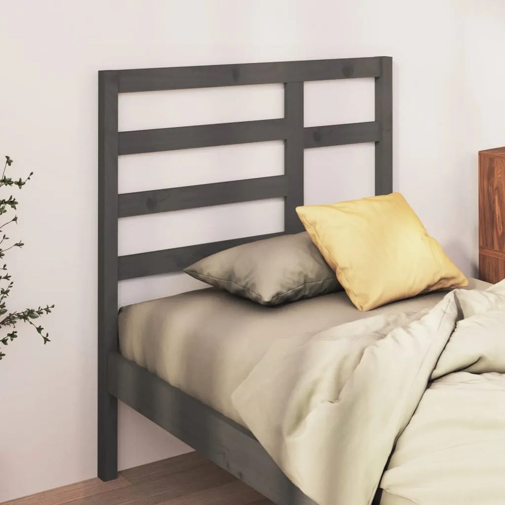 Testiera Per Letto Grigia 106x4x104cm İn Legno Massello Di Pino /