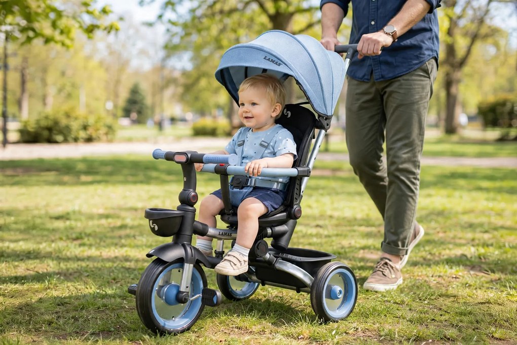 Passeggino Triciclo per Bambini 1-3 Anni Trico Luxury Gold 7 Modalità di Guida Blu...