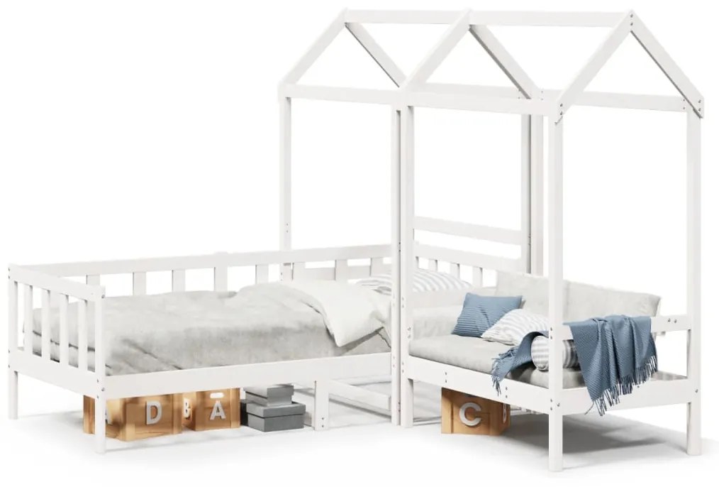Set Dormeuse E Panca Con Tetto Bianco 90x190cm Massello Pino /