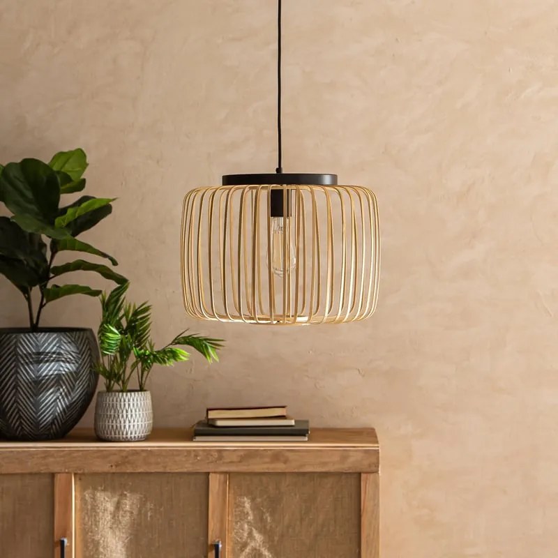 Lampadario Natura Pecan nero paralume beige E27 Ø38cm INSPIRE
