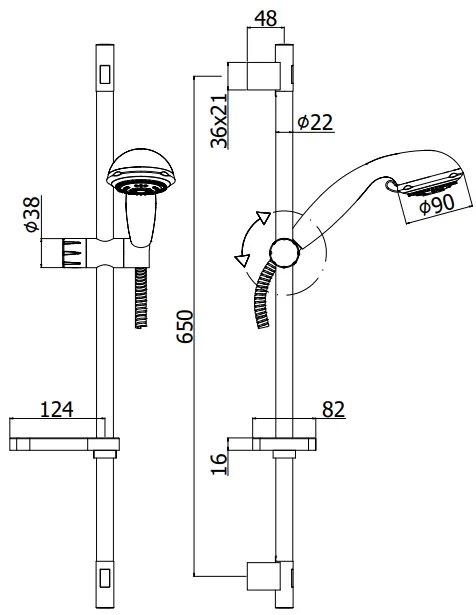 Paffoni Queen Zsal121 asta doccia 73 cm iInterasse 650 mm con doccetta saliscendi e flessibile Cromo