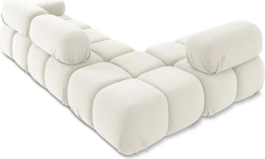 Divano angolare componibile bianco (con penisola a sinistra) con rivestimento in velluto Lokua – Makamii